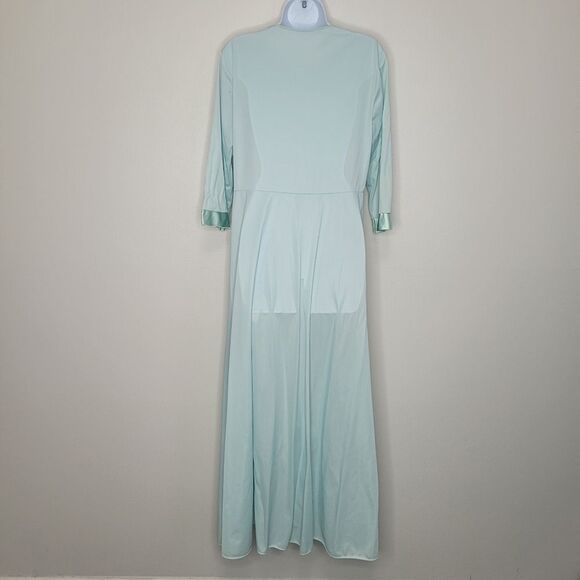 Vintage Sears light blue green button front butterfly embroidery sleep robe coat - Picture 2 of 6